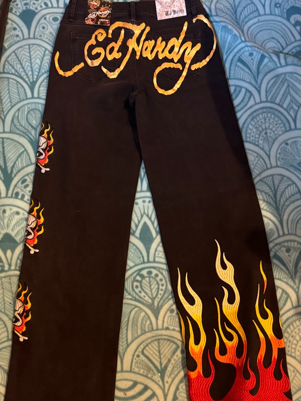Ed Hardy Skull Flame Wide Leg Jeans